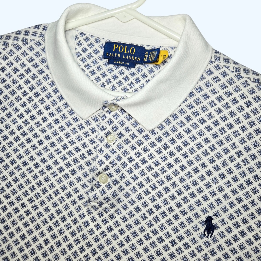 Polo by Ralph Lauren White & Navy Geometric Print Polo Shirt